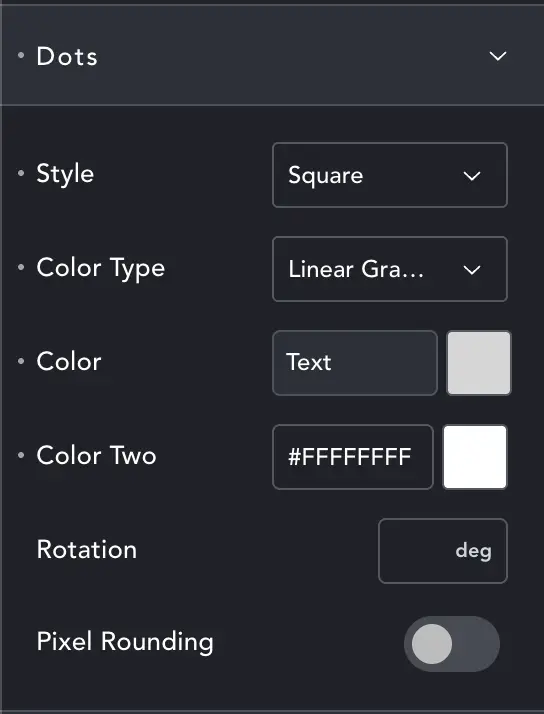 QR Code maker settings panel