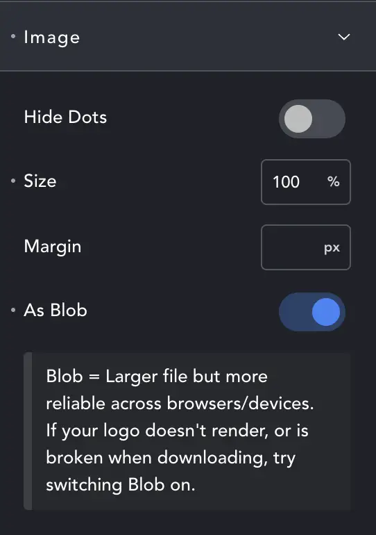 QR Code maker settings panel
