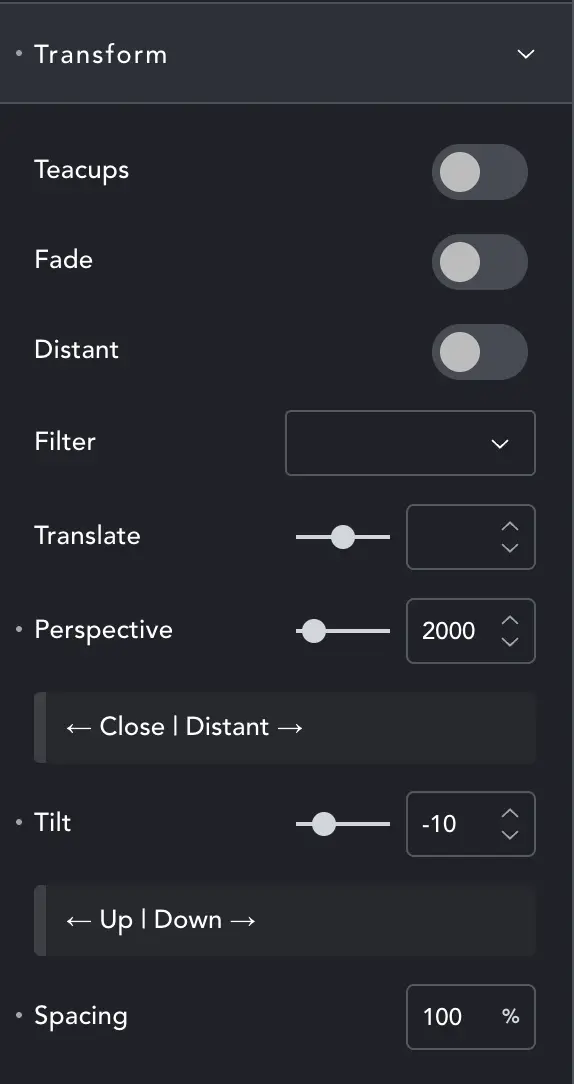 Carouser transform controls