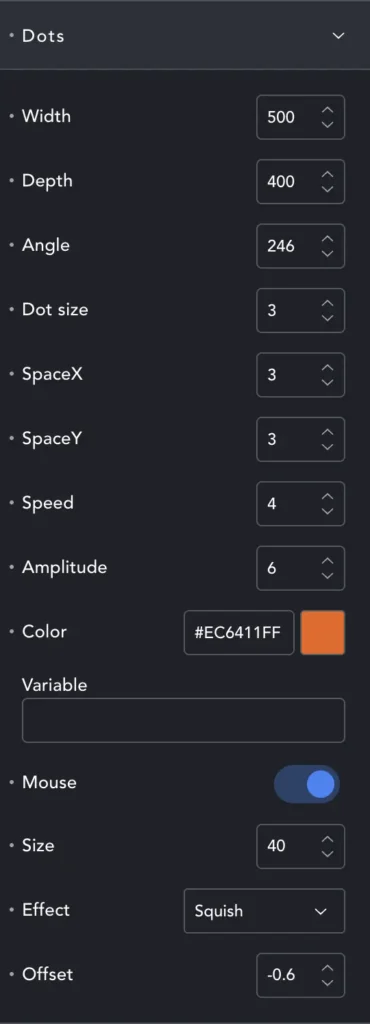Dotty Options panel
