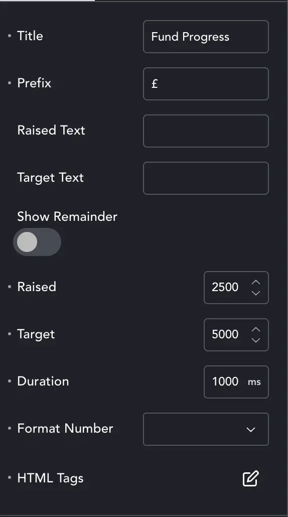 Fundraiser Gauge Settings Panel