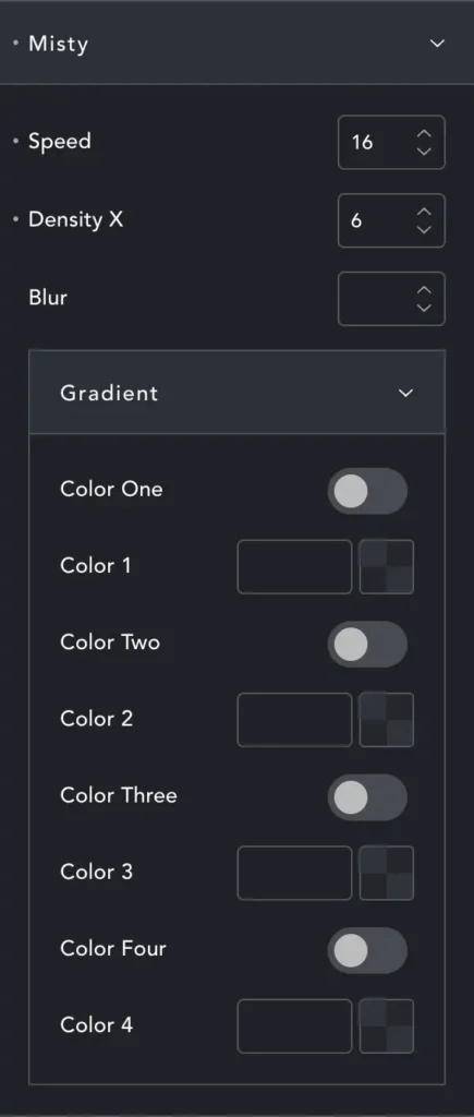 Play Misty CSS gradient options