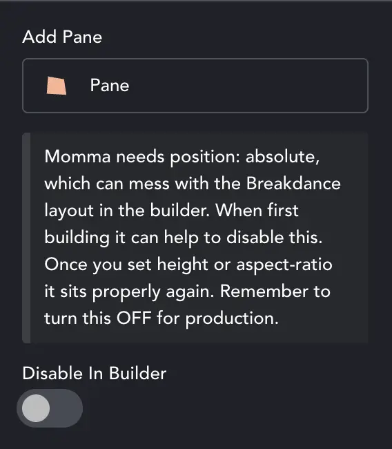 Momma Tilt settings panel