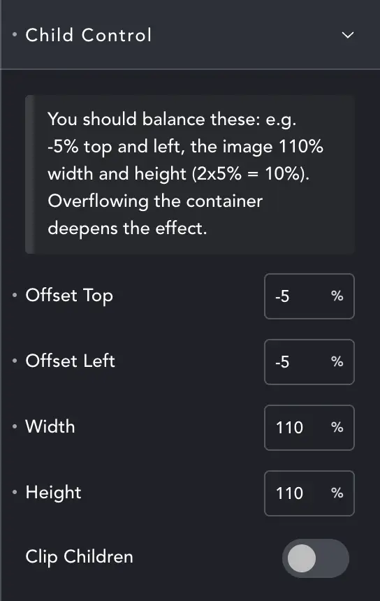 Momma Tilt settings panel