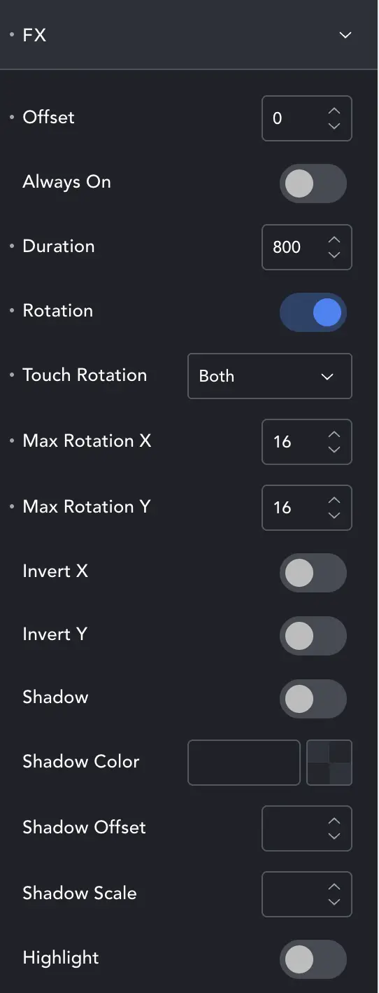 Momma Tilt settings panel