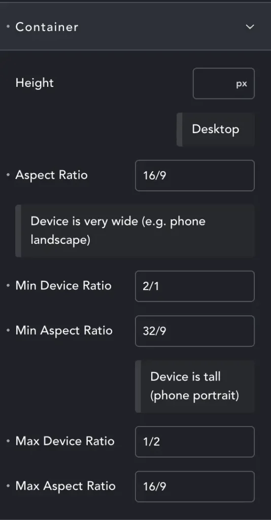 Aspect Ratio settings dialogue