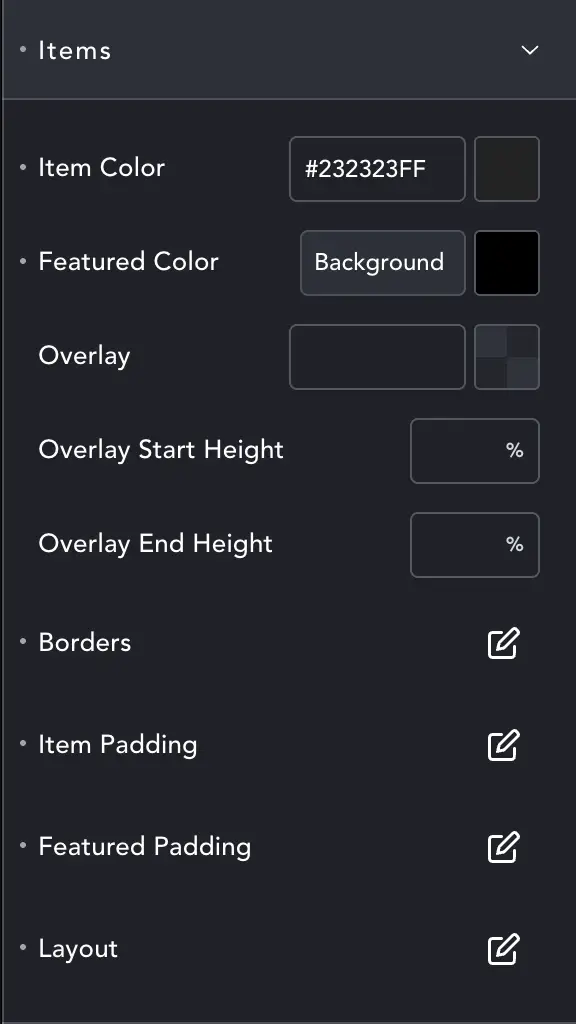 Panel Gallery Settings Dialogue