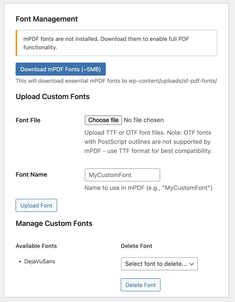 PDF Settings for loading fonts