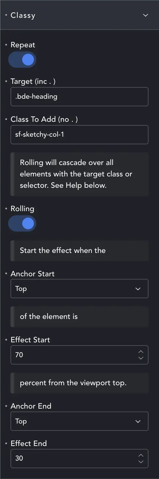 Scroll Classy Settings Panel
