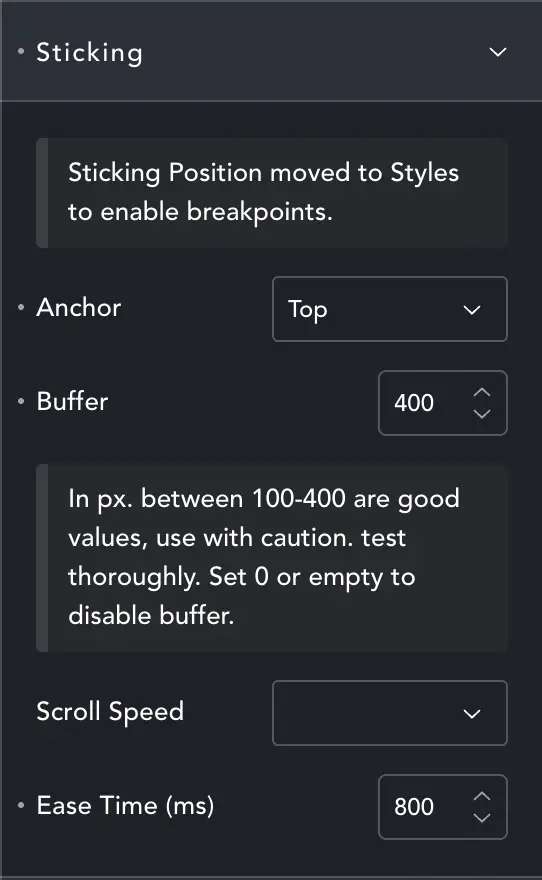 ScrollSlider settings panel