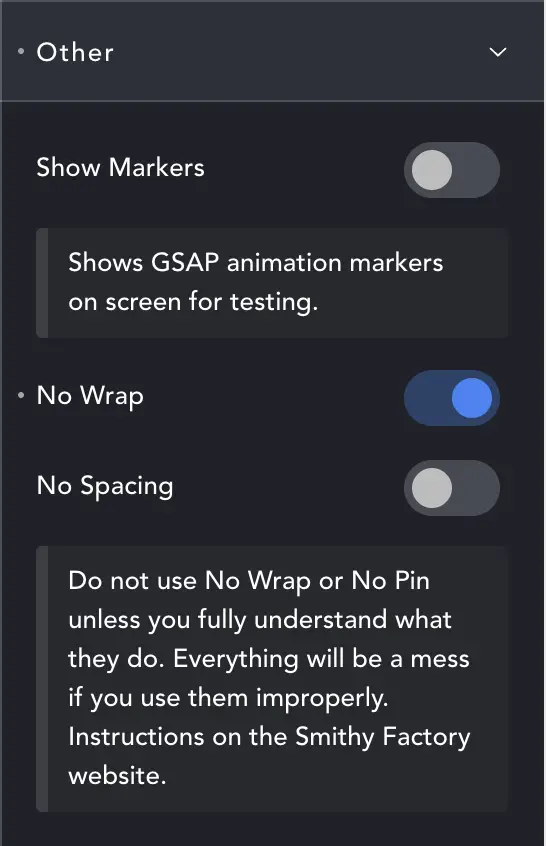 ScrollSlider settings panel