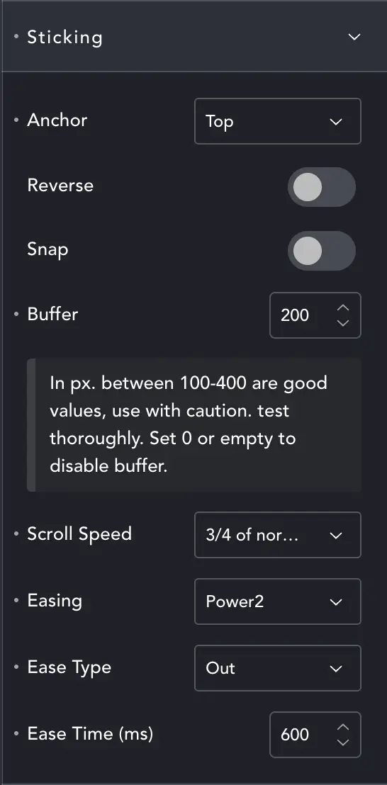 Horizontal Timeline settings panel