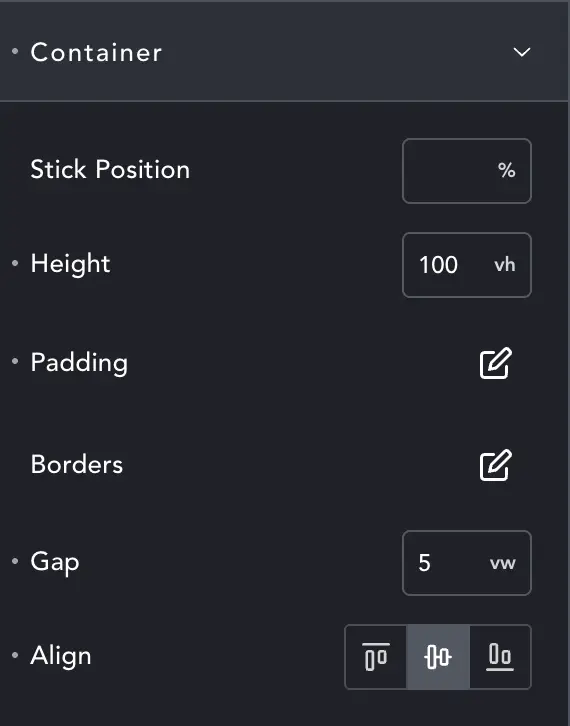 Horizontal Timeline settings panel