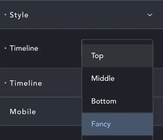 Horizontal Timeline settings panel