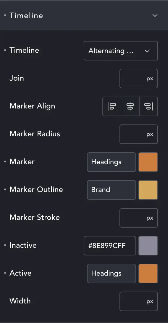 Horizontal Timeline settings panel