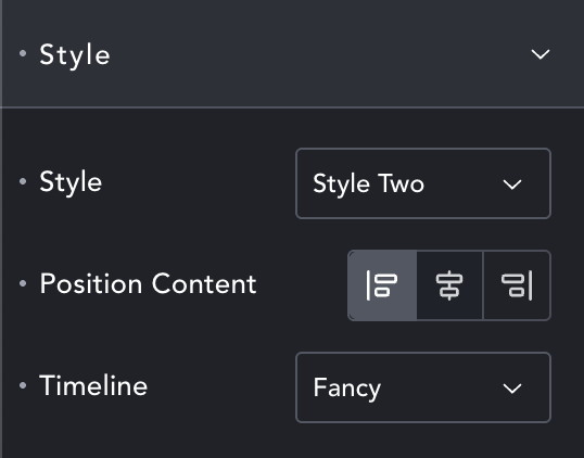 Horizontal Timeline settings panel
