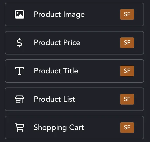Image, price, title, list and cart elements