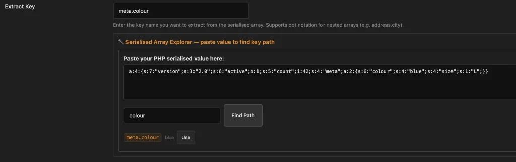 Serialised array helper dialogue