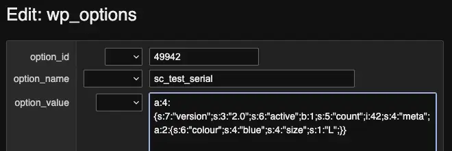 Database entry with serialised array
