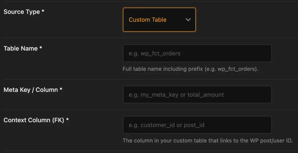 Custom Table dialogue