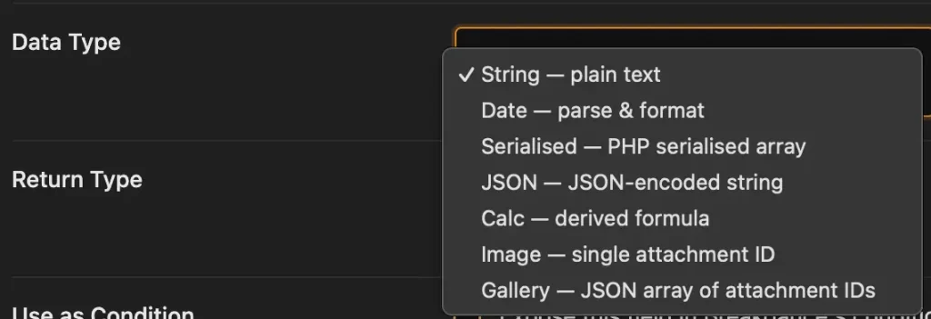 Data type dialogue