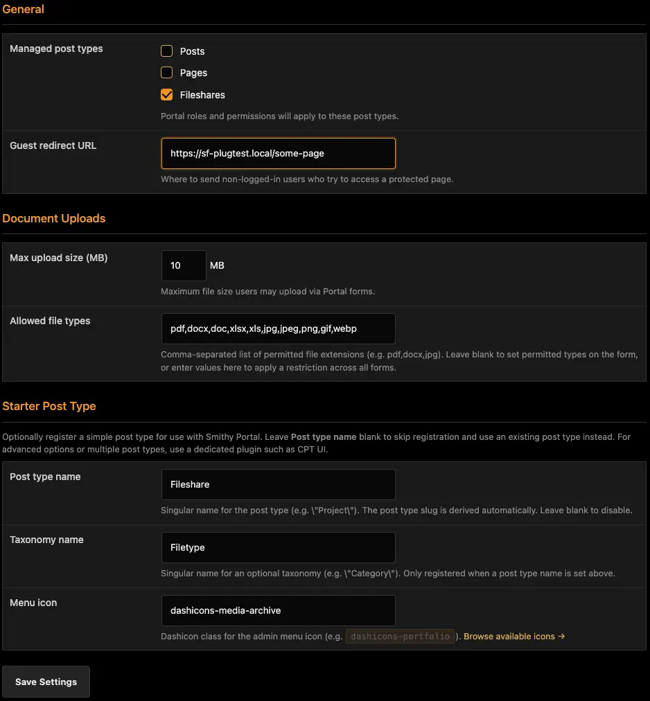 Smithy Portal Admin Screen