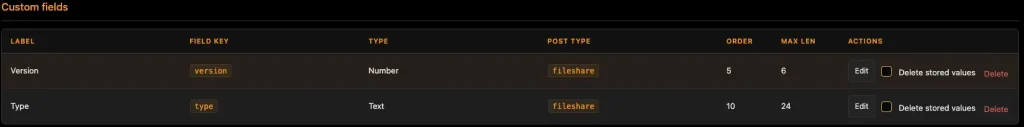 Smithy Portal custom fields settings