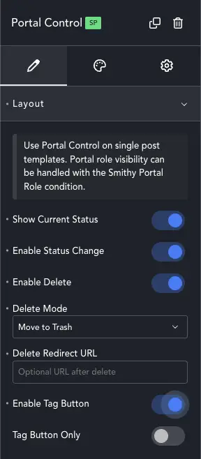 Portal Control settings dialogue