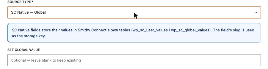 Global database field dialogue